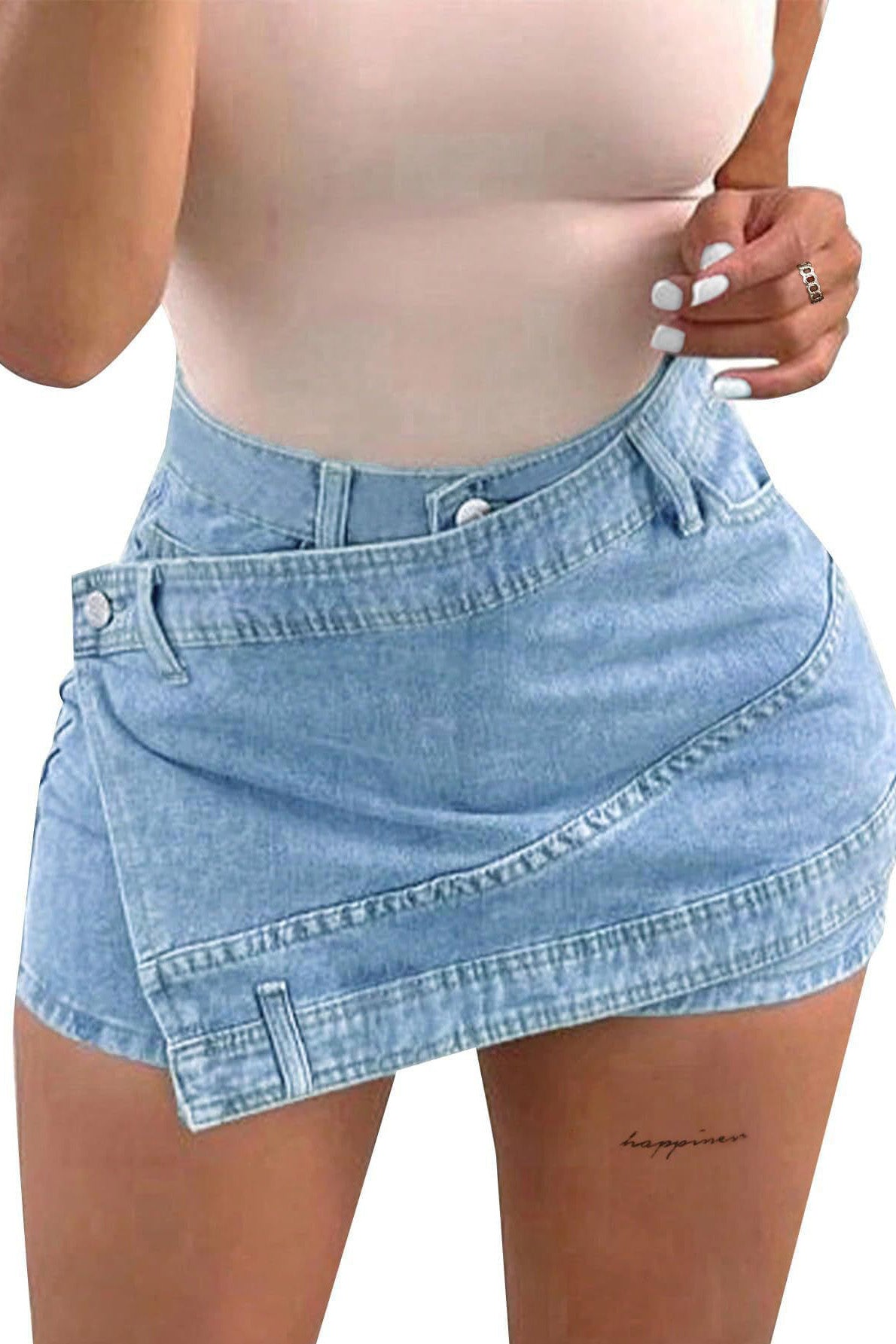 Asymmetrical Wrap Denim Shorts Lavish Daily