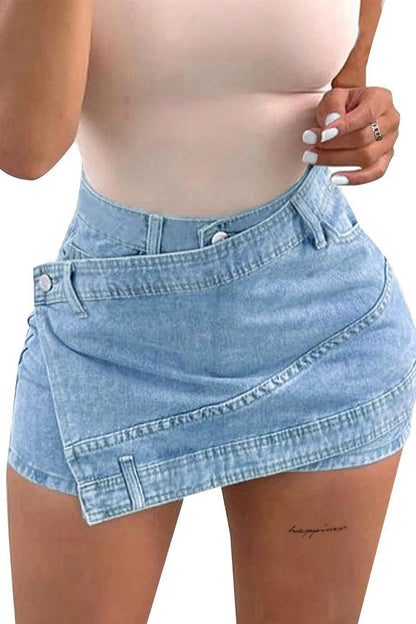 Asymmetrical Wrap Denim Shorts Lavish Daily
