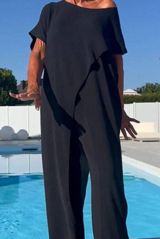 Loose Cotton Linen Irregular Long Top & Pants Set Lavish Daily