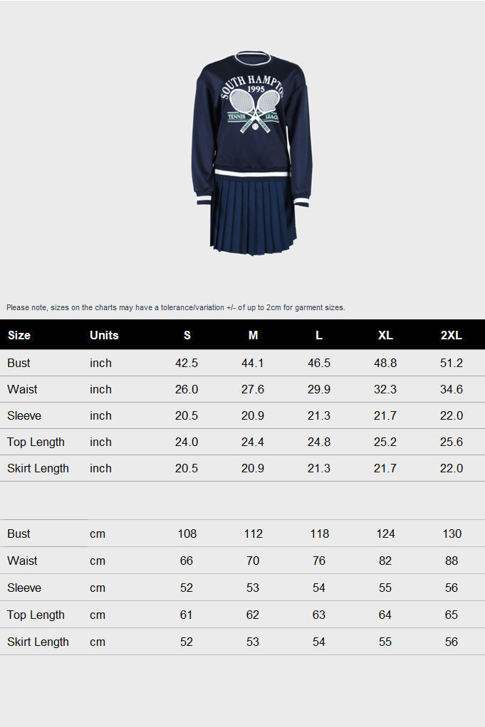 Tennis Letter Print A-line Pleated Skirt Sets Lavish Daily