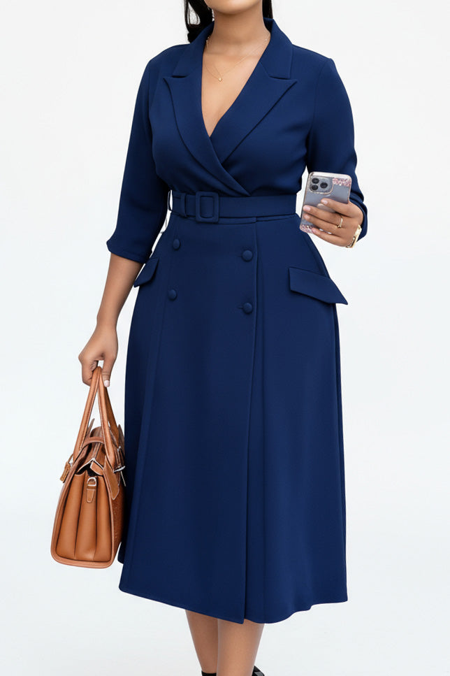 Double-Breasted Blazer Dress with Long Sleeves Lavish Daily
