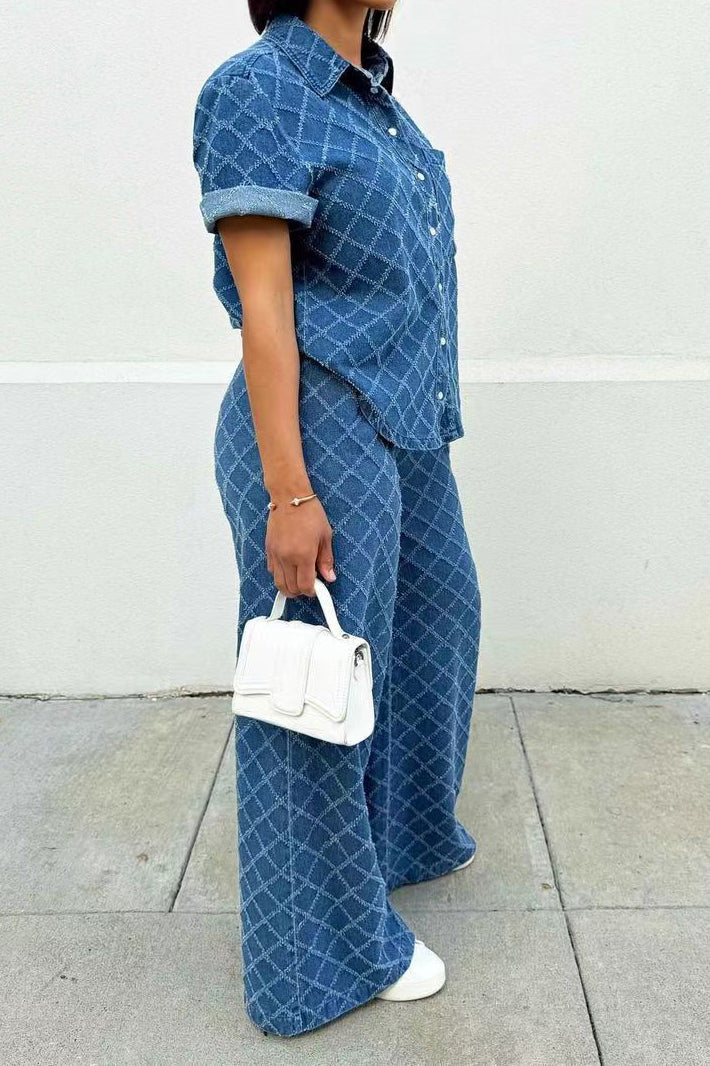 Quilted Textured Denim Set Lavish Daily