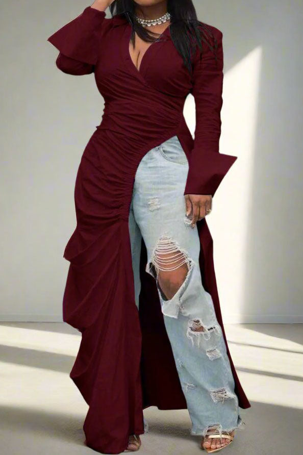 Deep V Side Slit Slim Nightclub Maxi Dress Lavish Daily