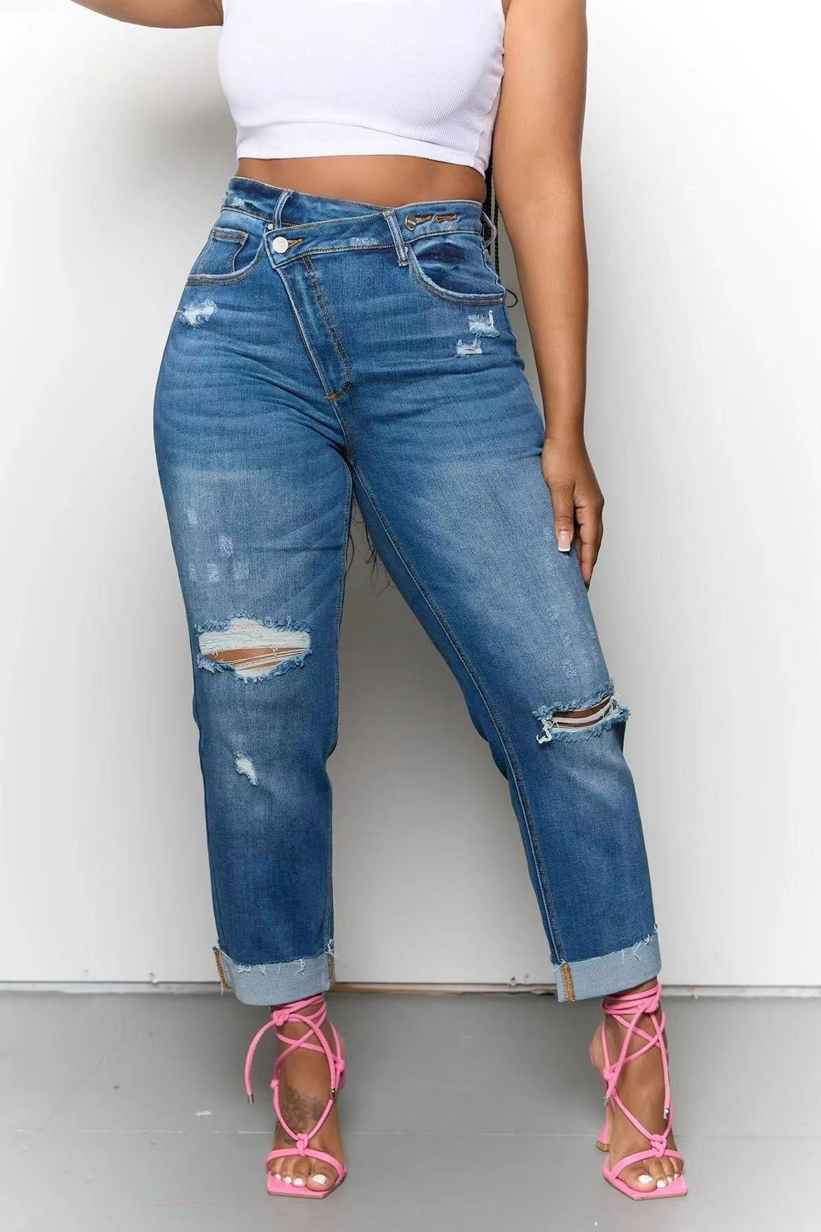 Distressed High Waist Jeans Lavish Daily