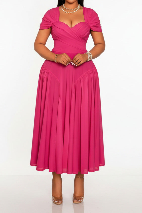 Plus Size Sweetheart Draped Midi Dress Lavish Daily