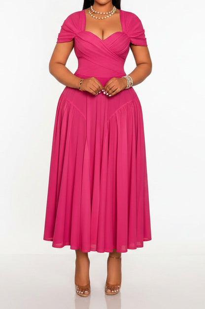 Plus Size Sweetheart Draped Midi Dress Lavish Daily