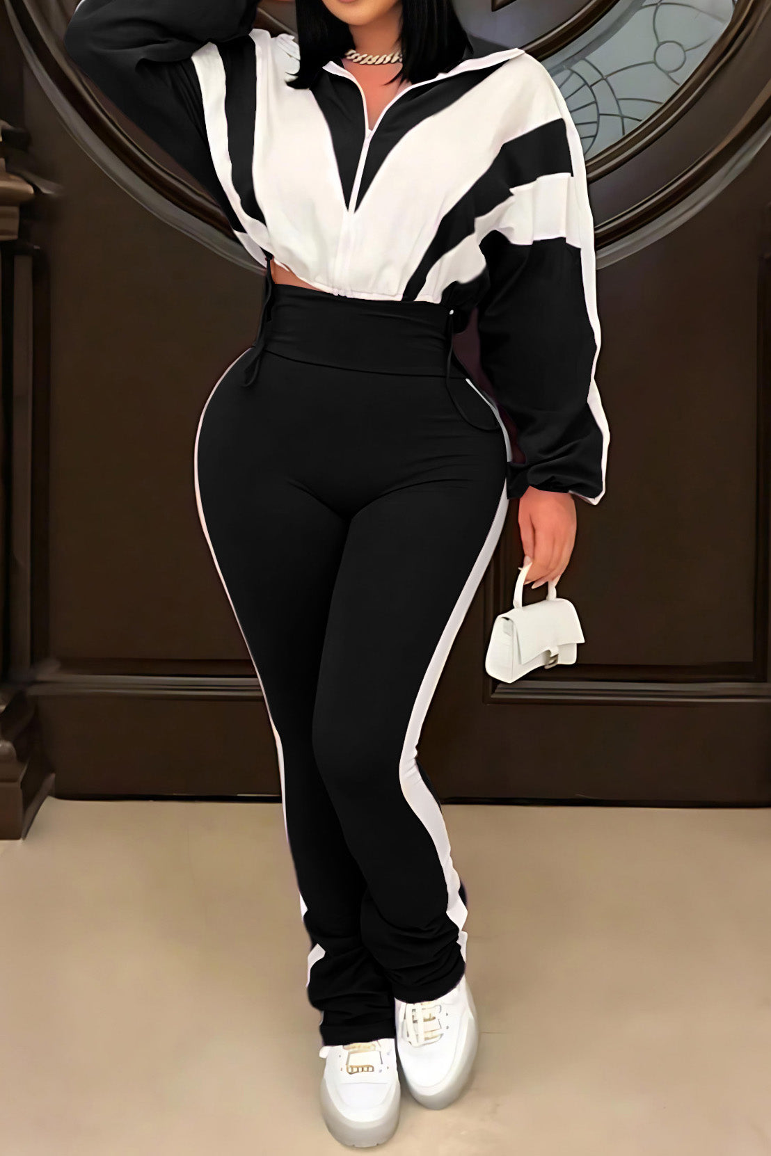 Sporty Color Block 2-Piece Tracksuit Lavish Daily