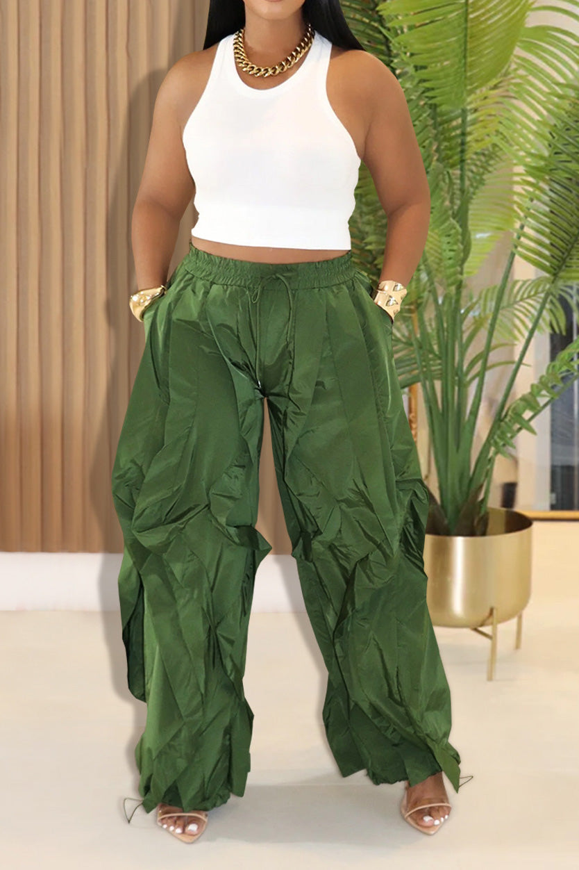 Pleated Wide Leg Casual Pants Lavish Daily
