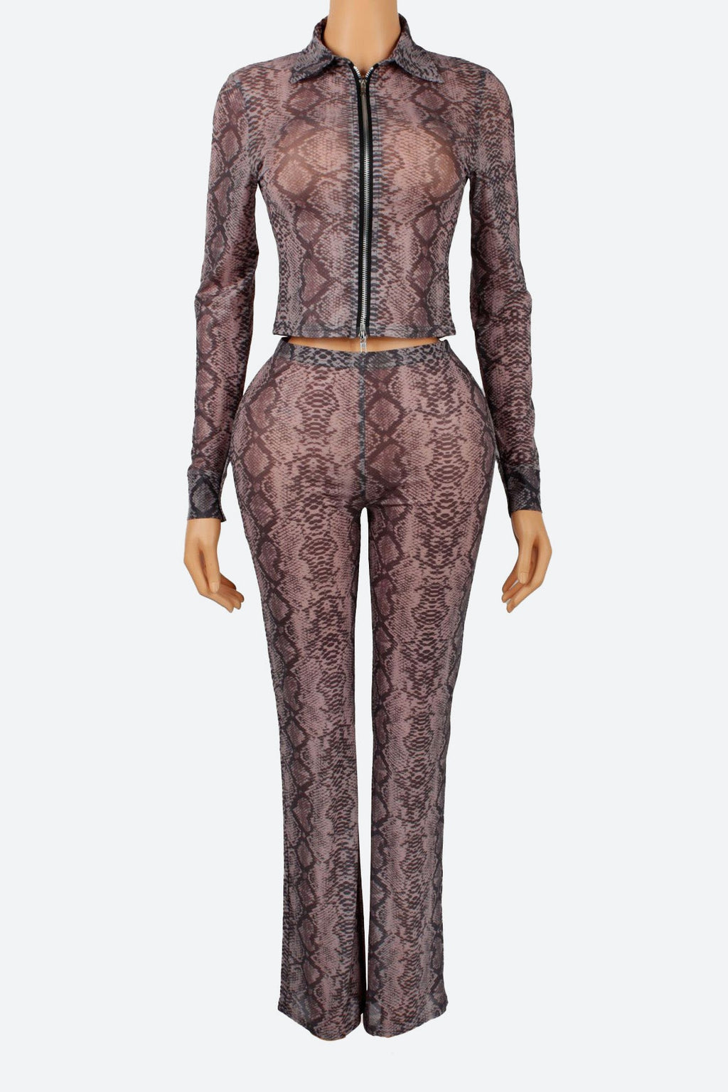 Snake Zip Ruched Top and Pants Set LavishDaily