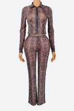 Snake Zip Ruched Top and Pants Set LavishDaily