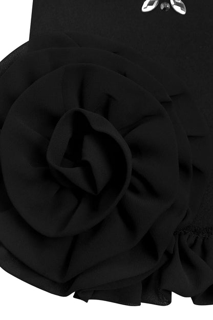Rhinestone 3D Rosette Hem Mini Dress Lavish Daily