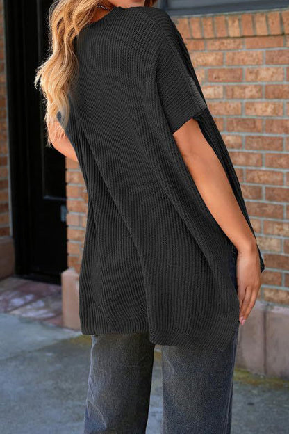 Short Sleeve Side Slit Oversized Sweater Lavish Daily