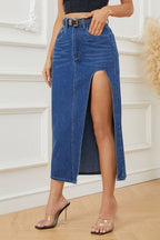 Denim Slit Maxi Skirt Lavish Daily