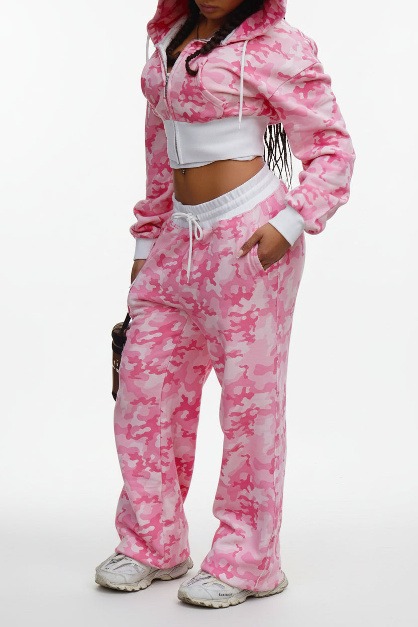 Camo Zip Up Jacket and Cargo Pants Set Lavish Daily