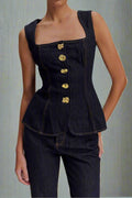 Square Neck Denim Vest Lavish Daily