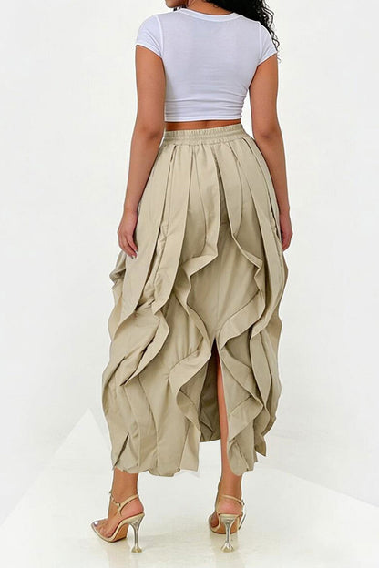 Ruched Drawstring Parachute Maxi Skirt Lavish Daily