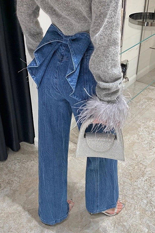Bow High Waist Straight-leg Jeans Lavish Daily