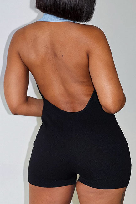 Black Denim Romper Lavish Daily