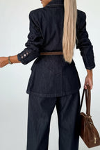 Single-Breasted Tailored Denim Blazer Lavish Daily