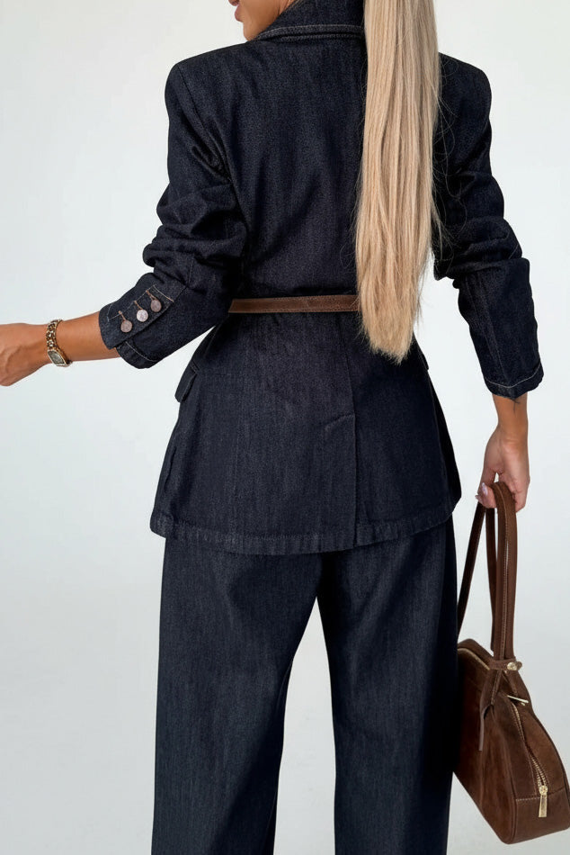 Single-Breasted Tailored Denim Blazer Lavish Daily