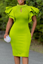 Pearls Decor O Neck Wrapped Dress Lavish Daily