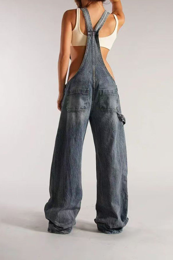 Vintage Wash Wide Leg Denim Overalls Lavish Daily