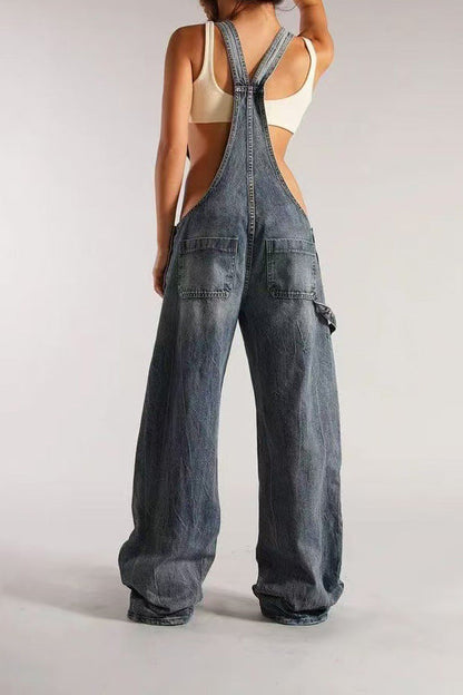 Vintage Wash Wide Leg Denim Overalls Lavish Daily