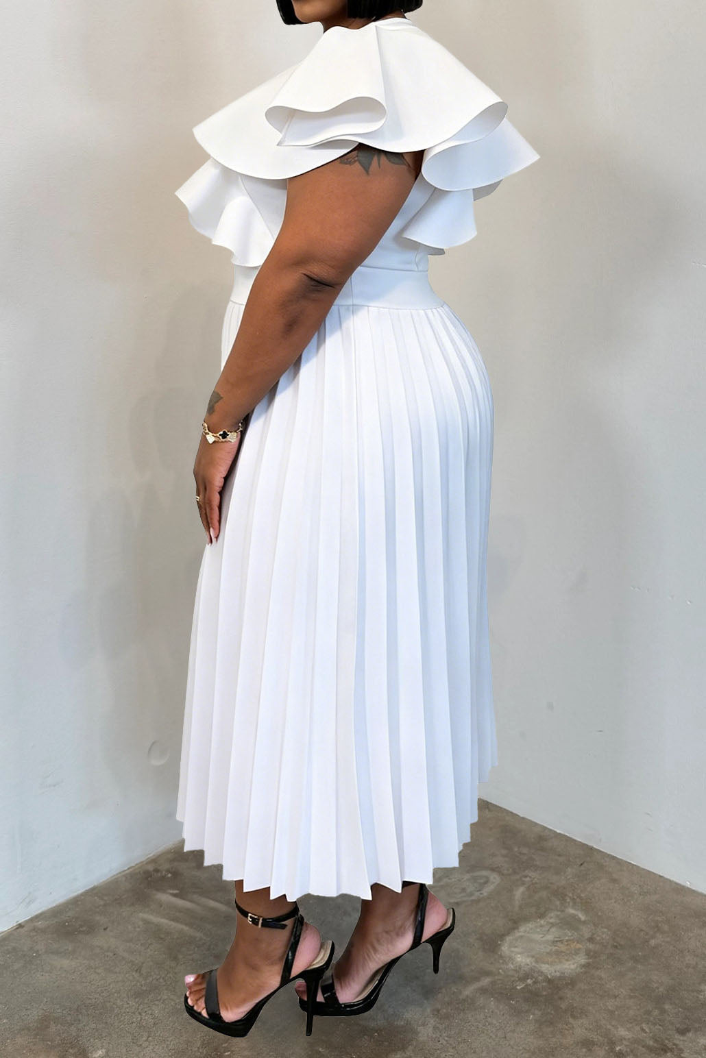 Plus Size Ruffle Sleeve Pleated Dress Lavish Daily