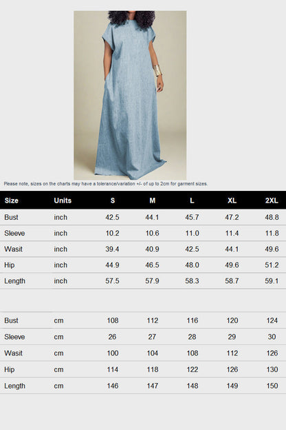 Denim V-Cut Back Maxi Dress Lavish Daily