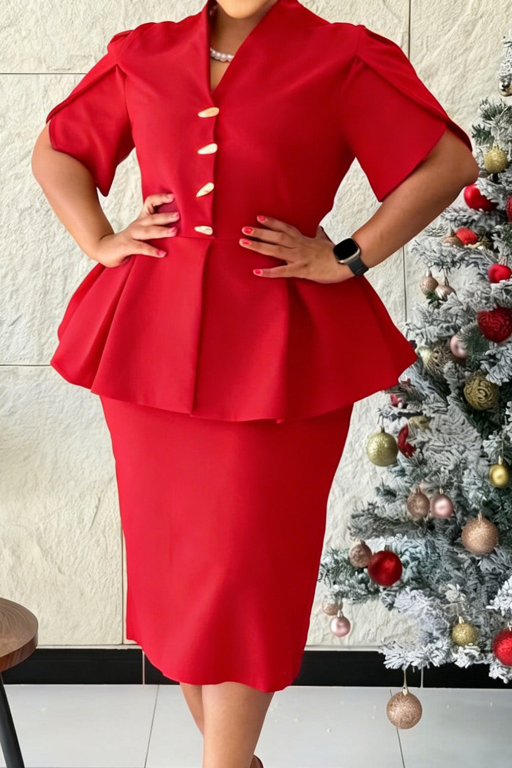Elegant Peplum Top & Pencil Skirt Set Lavish Daily