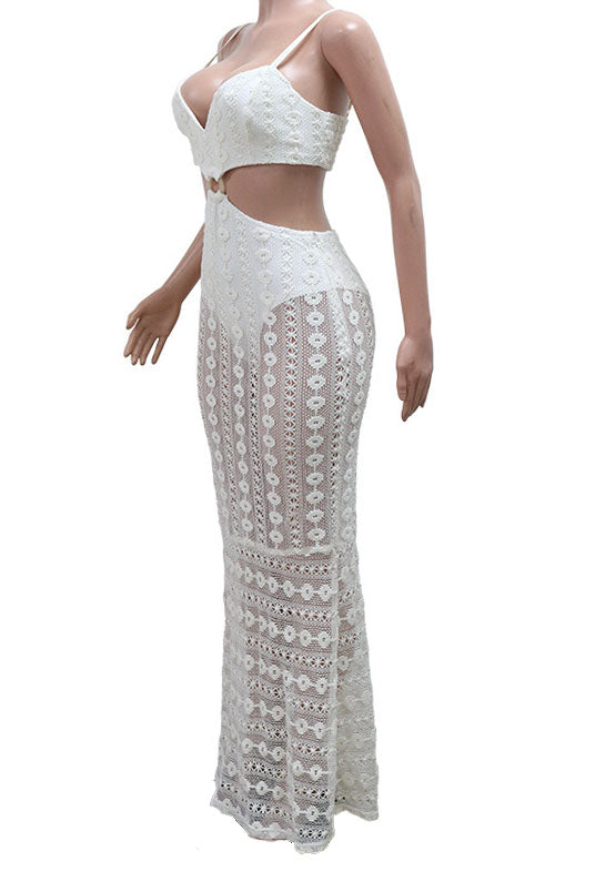 Strapless V-Neck Lace Sheer Bodycon Dress Lavish Daily