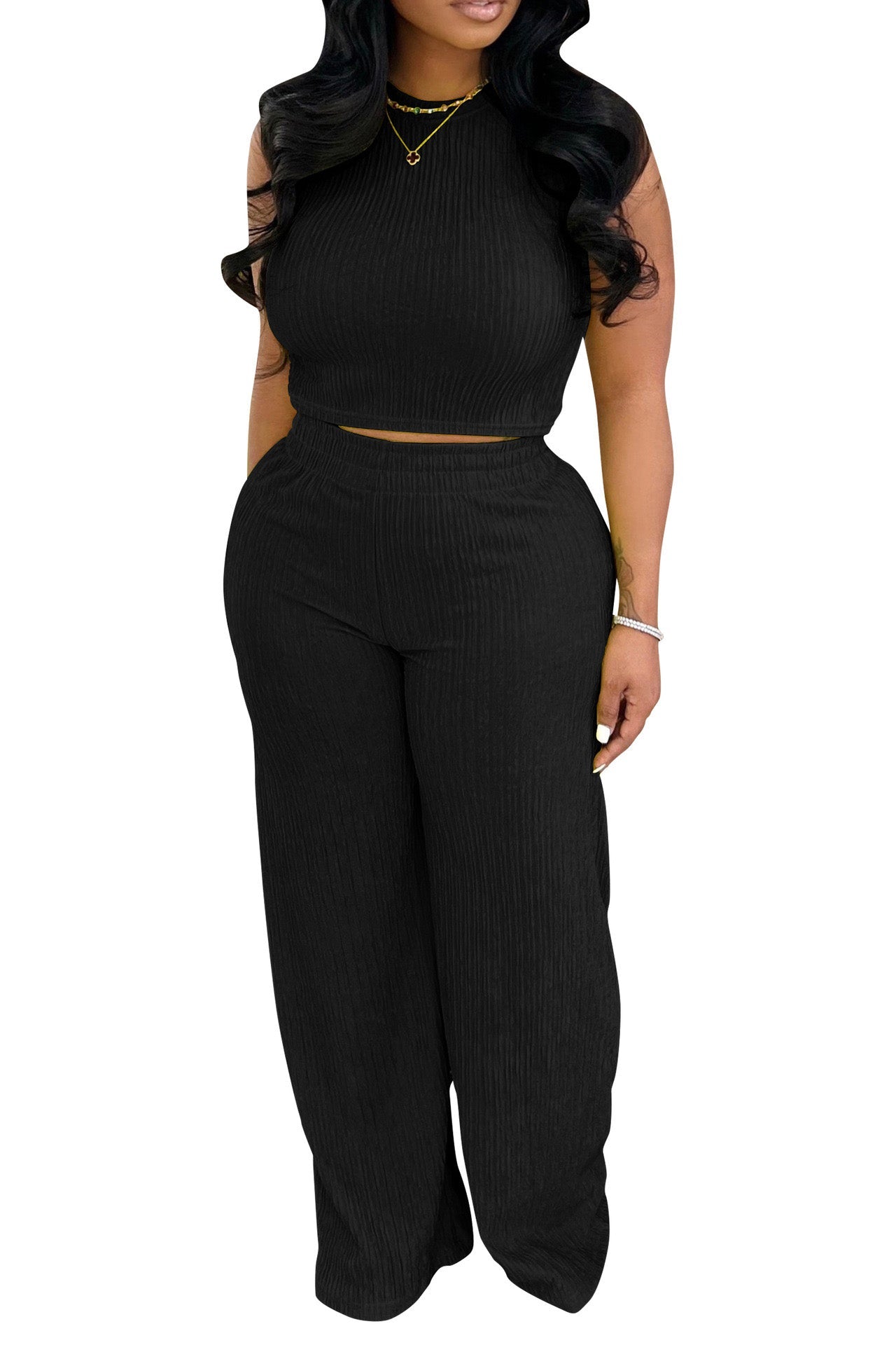 Sleeveless Ruched Top & Long Pants Set Lavish Daily