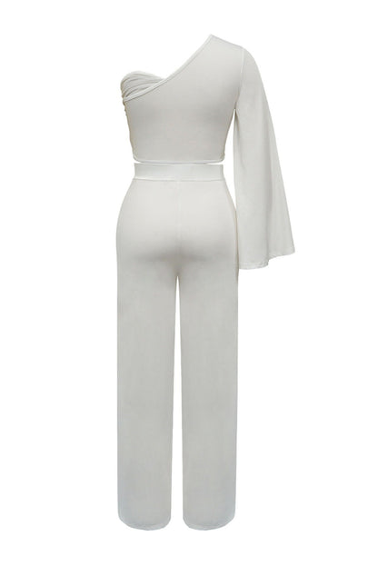 Asymmetrical Twist Crop Top & Draped Wide Leg Pant Set Lavish Daily