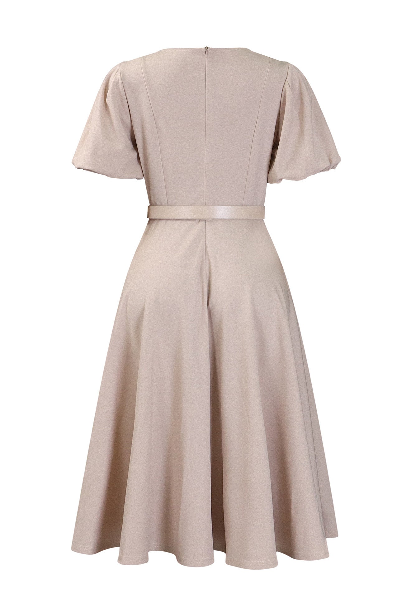 Puff-Sleeve Belted A-Line Midi Dress Lavish Daily