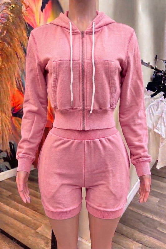 Mineral Wash Zip Hoodie & Shorts Set Lavish Daily