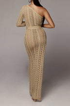 One Shoulder Crochet Split Knitted Dress Lavish Daily