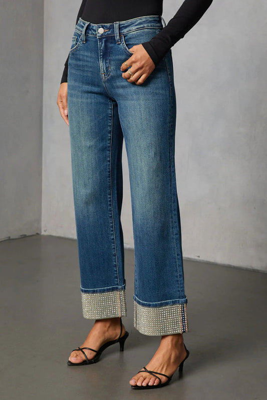 Washed Rhinestone Straight Leg Jeans Lavish Daily