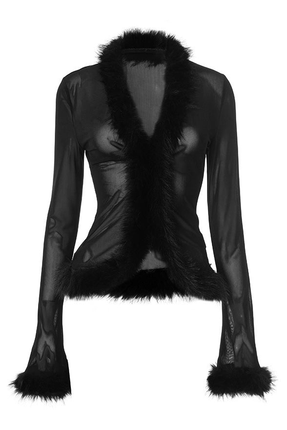 Fur Patchwork Mesh Cardigan LavishDaily