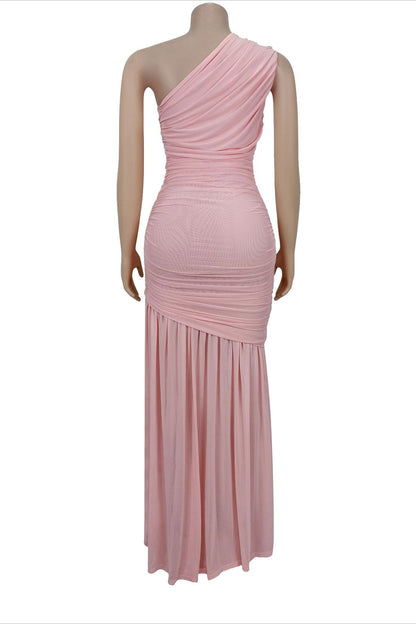 One-Shoulder Ruched Mesh Maxi Dress Lavish Daily