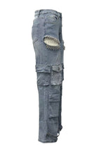 Rhinestone Embellished Denim Cargo Pants Lavish Daily