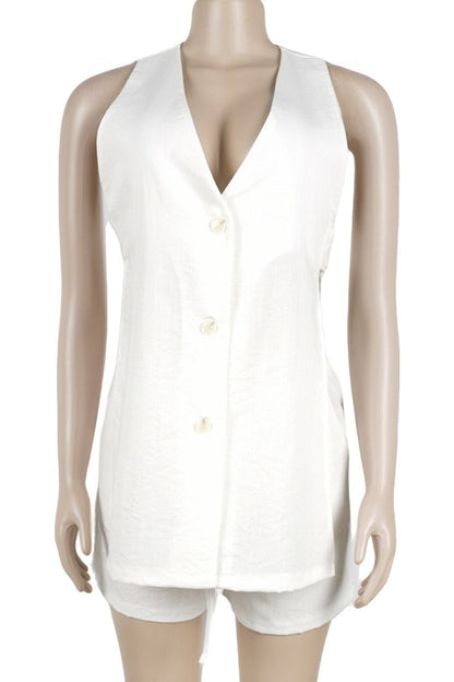 2-Piece Linen-Feel Vest & Shorts Set Lavish Daily