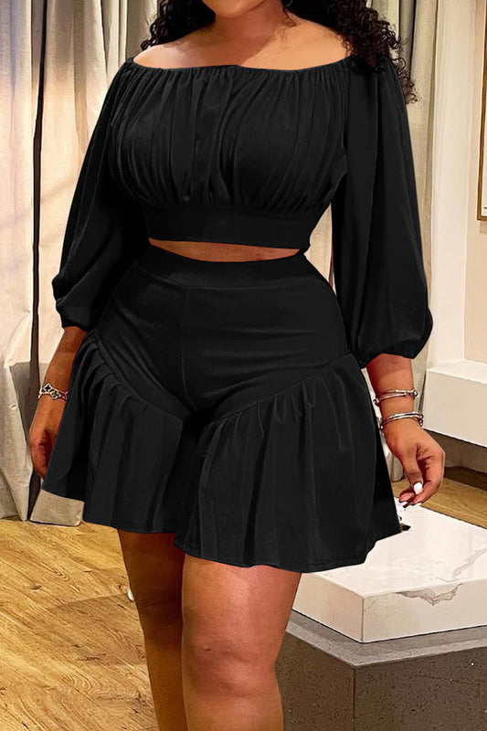 2-Piece Off-Shoulder Ruffle Shorts Set Lavish Daily