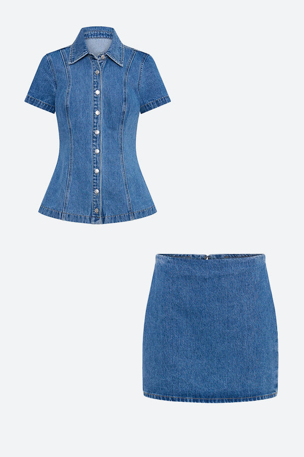 Denim Mini Skirt And Top Two Piece Set Lavish Daily