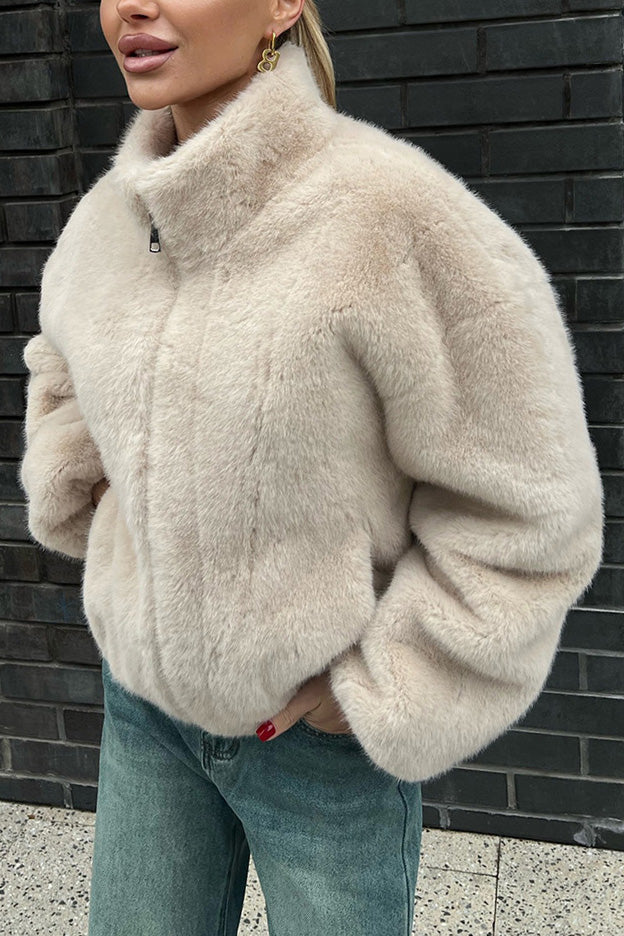 Faux Fur Zipper Crop Jacket Lavish Daily