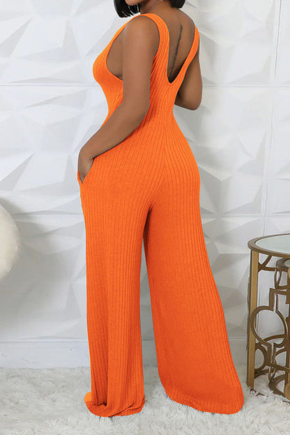 2-Piece Ribbed Knit Tank Jumpsuit & Cropped Top Set Lavish Daily