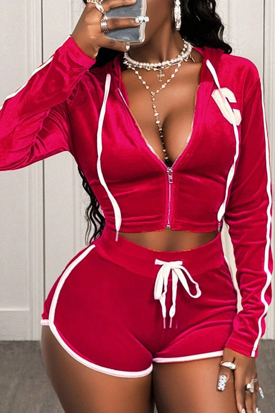 Hooded Long Sleeve Top and Shorts Set LavishDaily