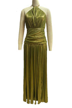 Metallic Pleated Halter Tie Split Dress Lavish Daily
