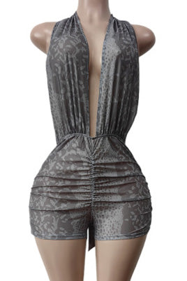 Snake Print Plunge Ruched Romper Lavish Daily
