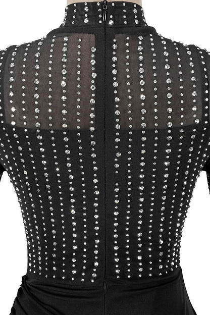 Beaded High-Neck Ruched Mesh Maxi Dress Lavish Daily
