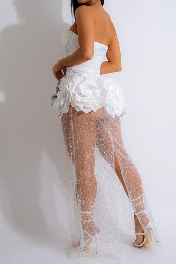 Strapless Sequin Mesh Dress Lavish Daily